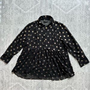 Lane Bryant Black Blouse with Gold Dots